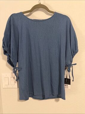 Simply Vera Vera Wang Dusty Blue Tie-Sleeve Short Sleeve Top